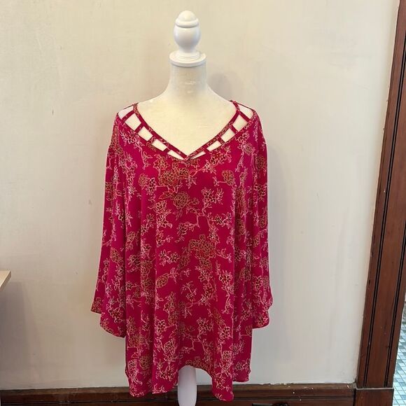 41 Hawthorn Sydney raspberry floral 3/4 sleeve blouse Size 3 X New - Picture 1 of 11